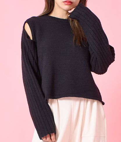 デザインオープンニットトップスセーター 493-2429