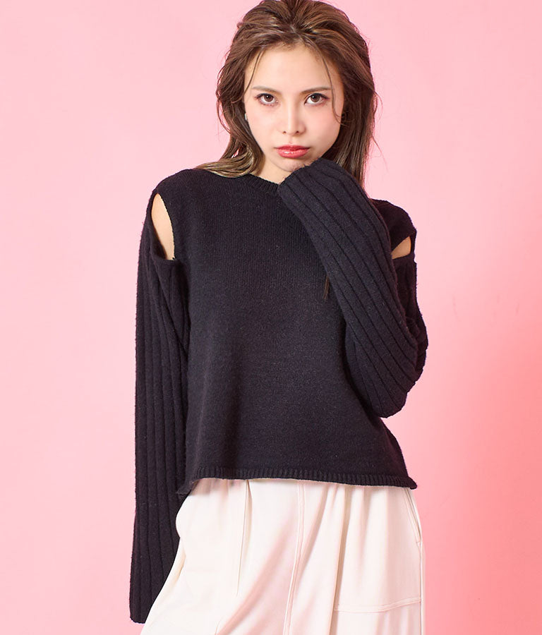 デザインオープンニットトップスセーター 493-2429