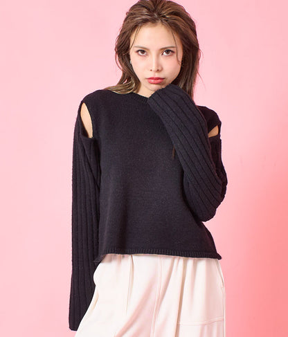 デザインオープンニットトップスセーター 493-2429