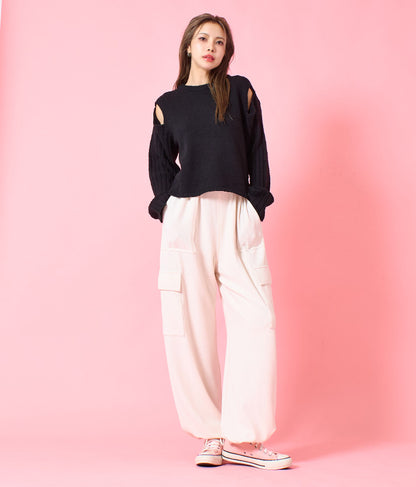 デザインオープンニットトップスセーター 493-2429