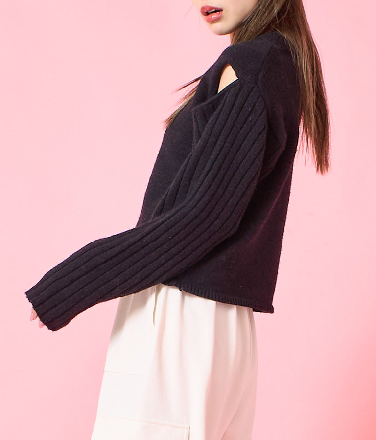 デザインオープンニットトップスセーター 493-2429