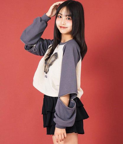 バタフライ デニムワッペン ラグラン スウェット トップス 913-7567