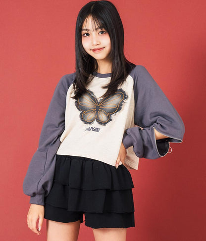 バタフライ デニムワッペン ラグラン スウェット トップス 913-7567