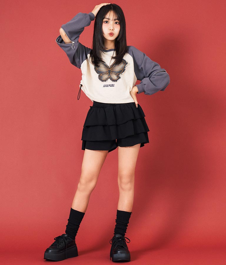 バタフライ デニムワッペン ラグラン スウェット トップス 913-7567