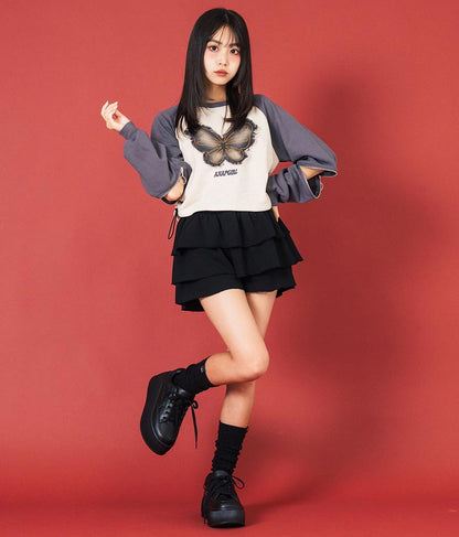 バタフライ デニムワッペン ラグラン スウェット トップス 913-7567