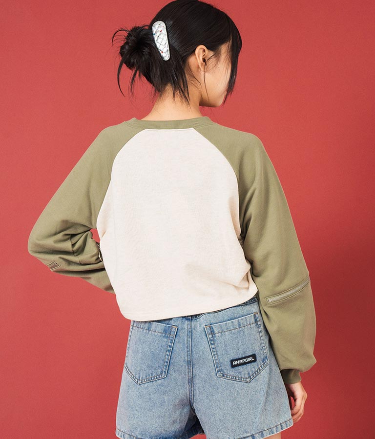 バタフライ デニムワッペン ラグラン スウェット トップス 913-7567