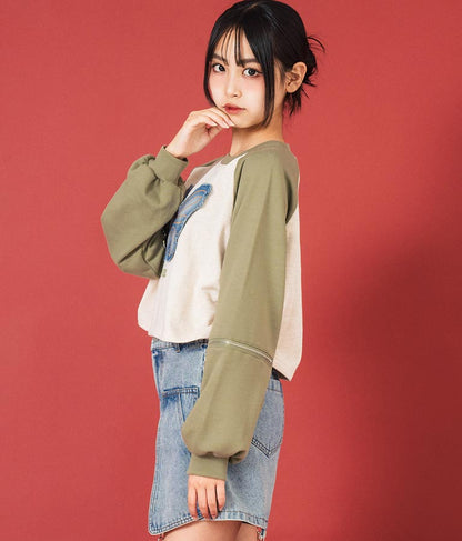 バタフライ デニムワッペン ラグラン スウェット トップス 913-7567