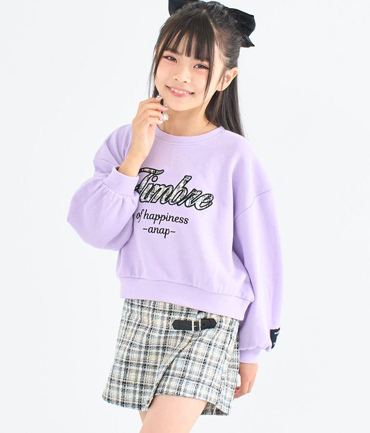 ツイード ワッペン 裏毛 長袖 スウェット トレーナー【セットアップ着用可】 423-3337