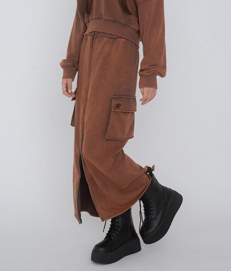 【ティーンズライン】ユーズド加工 ダブルジップ スウェット ロング スカート  (M、Lサイズ展開) 911-7592