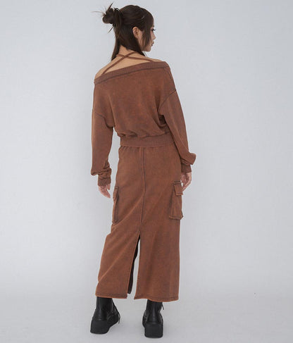 【ティーンズライン】ユーズド加工 ダブルジップ スウェット ロング スカート  (M、Lサイズ展開) 911-7592