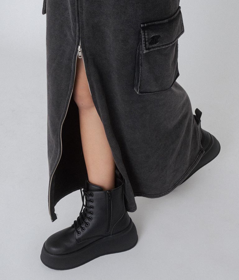 【ティーンズライン】ユーズド加工 ダブルジップ スウェット ロング スカート  (M、Lサイズ展開) 911-7592