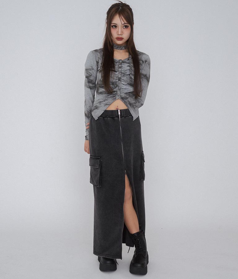 【ティーンズライン】ユーズド加工 ダブルジップ スウェット ロング スカート  (M、Lサイズ展開) 911-7592