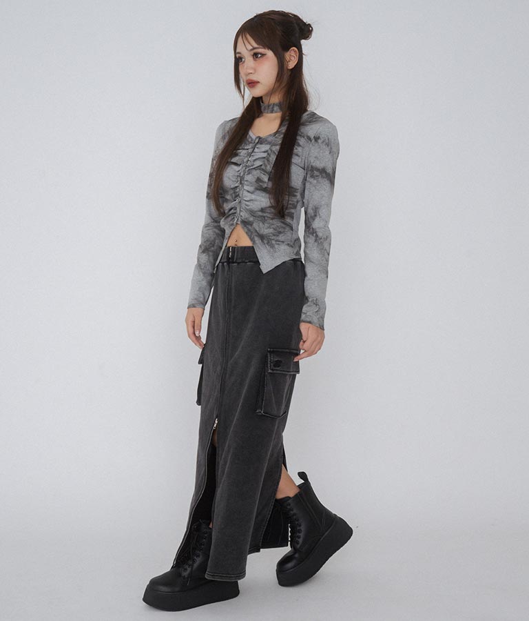 【ティーンズライン】ユーズド加工 ダブルジップ スウェット ロング スカート  (M、Lサイズ展開) 911-7592