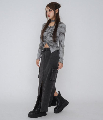 【ティーンズライン】ユーズド加工 ダブルジップ スウェット ロング スカート  (M、Lサイズ展開) 911-7592