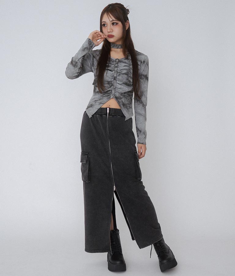 【ティーンズライン】ユーズド加工 ダブルジップ スウェット ロング スカート  (M、Lサイズ展開) 911-7592