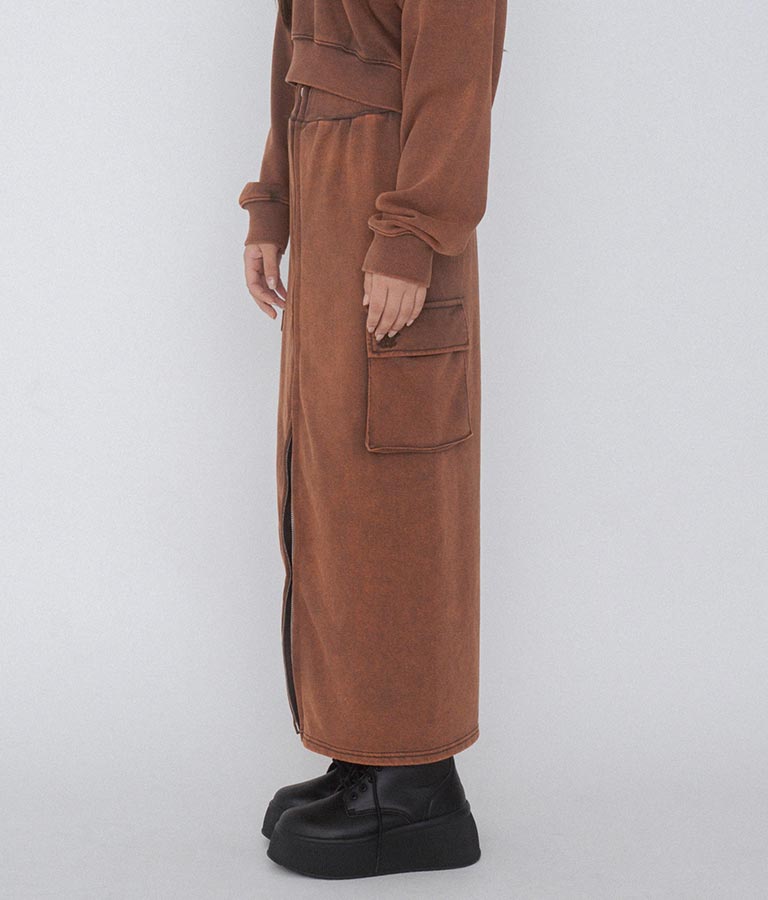 【ティーンズライン】ユーズド加工 ダブルジップ スウェット ロング スカート  (M、Lサイズ展開) 911-7592