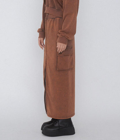 【ティーンズライン】ユーズド加工 ダブルジップ スウェット ロング スカート  (M、Lサイズ展開) 911-7592