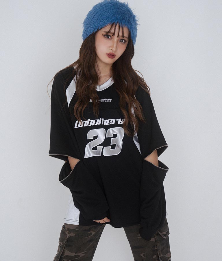 【ティーンズライン】袖 ジップ ゲーム ロゴ オーバー スウェット トップス (M、Lサイズ展開)