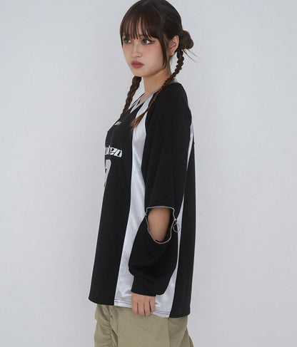 【ティーンズライン】袖 ジップ ゲーム ロゴ オーバー スウェット トップス (M、Lサイズ展開) 913-7576