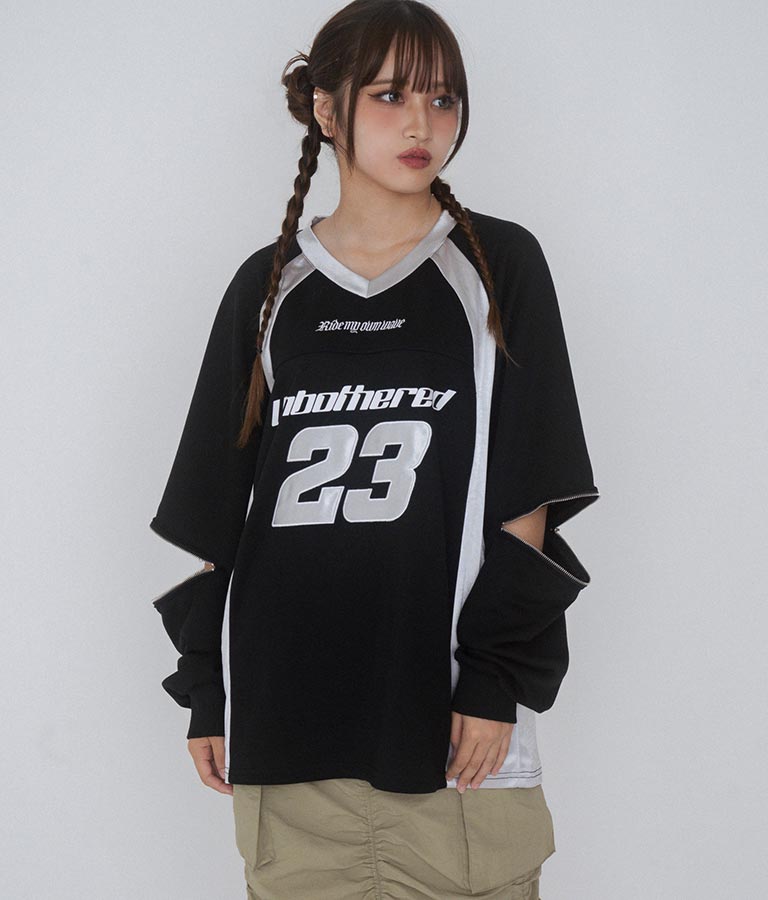 【ティーンズライン】袖 ジップ ゲーム ロゴ オーバー スウェット トップス (M、Lサイズ展開) 913-7576