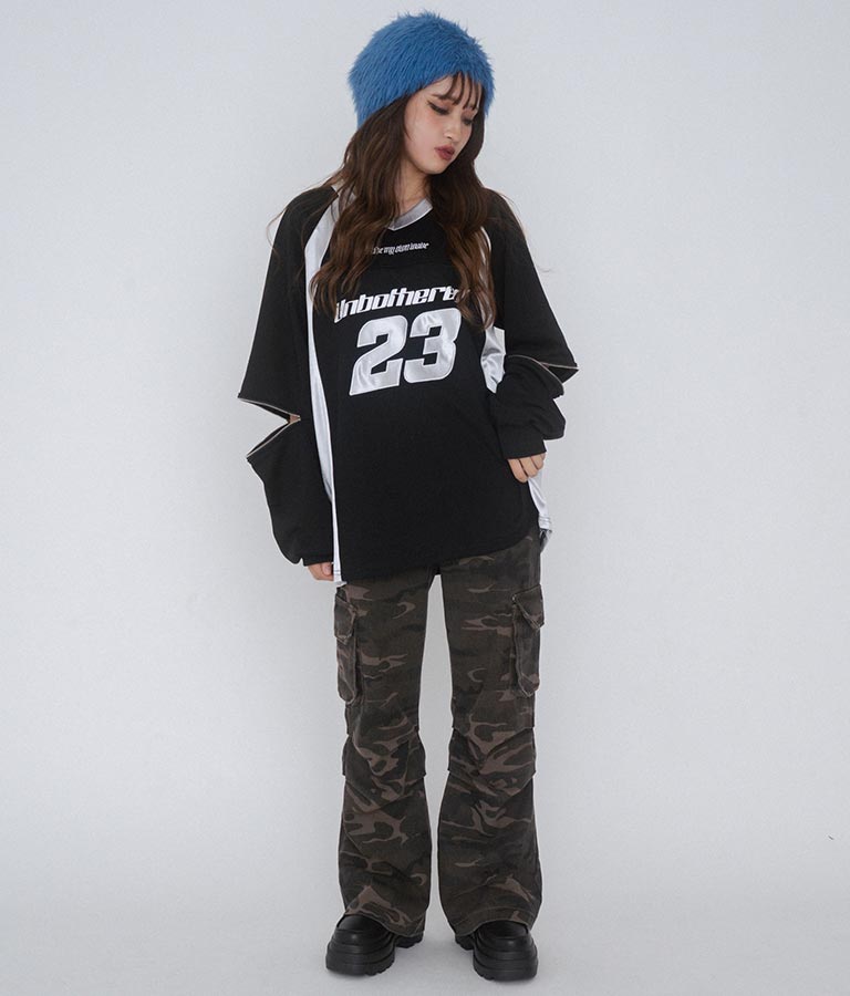 【ティーンズライン】袖 ジップ ゲーム ロゴ オーバー スウェット トップス (M、Lサイズ展開) 913-7576