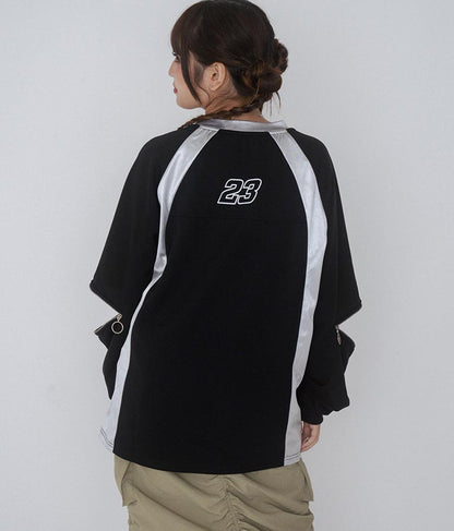 【ティーンズライン】袖 ジップ ゲーム ロゴ オーバー スウェット トップス (M、Lサイズ展開) 913-7576