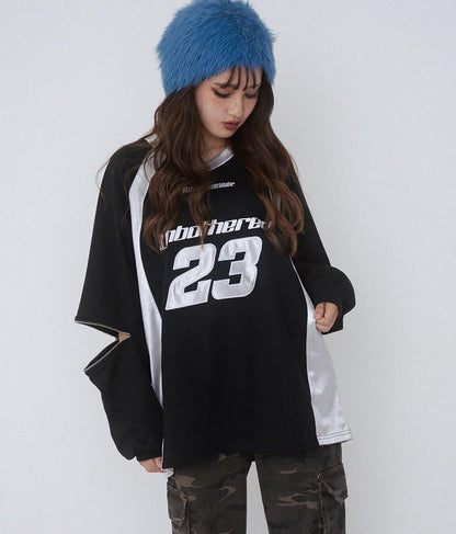 【ティーンズライン】袖 ジップ ゲーム ロゴ オーバー スウェット トップス (M、Lサイズ展開) 913-7576