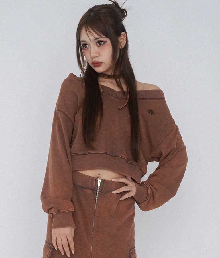 【ティーンズライン】チョーカー ミエ ユーズド 加工 Vネック スウェット トップス (M、Lサイズ展開)