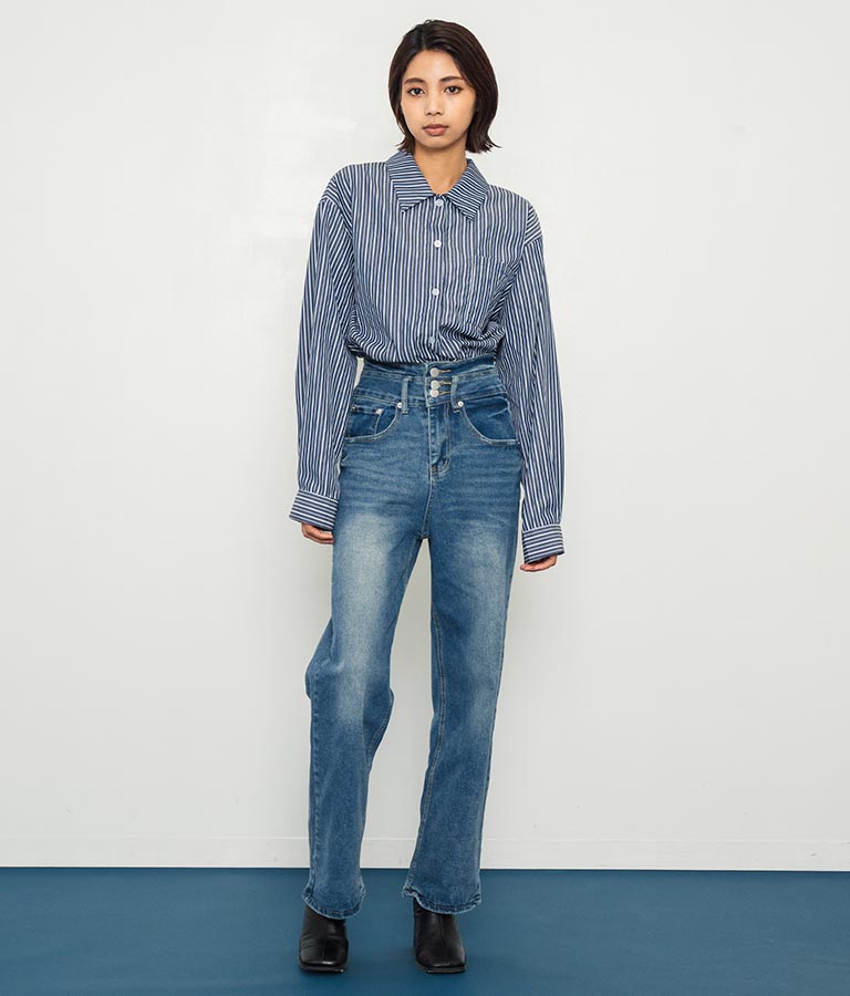 3つボタン ストレッチ ストレート デニム パンツ 152-5583