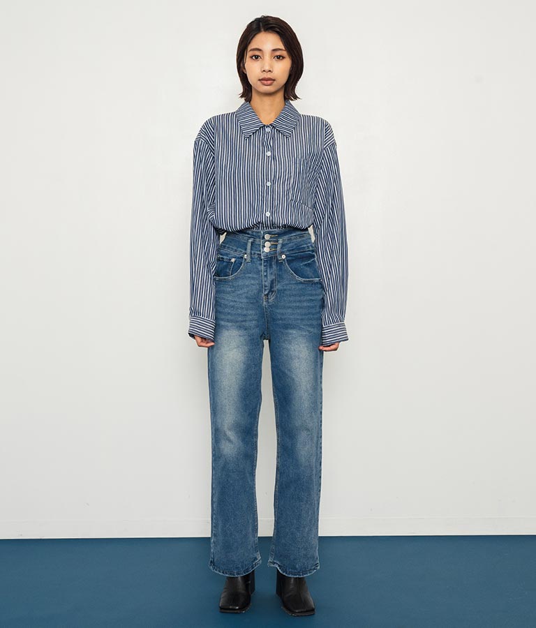 3つボタン ストレッチ ストレート デニム パンツ 152-5583