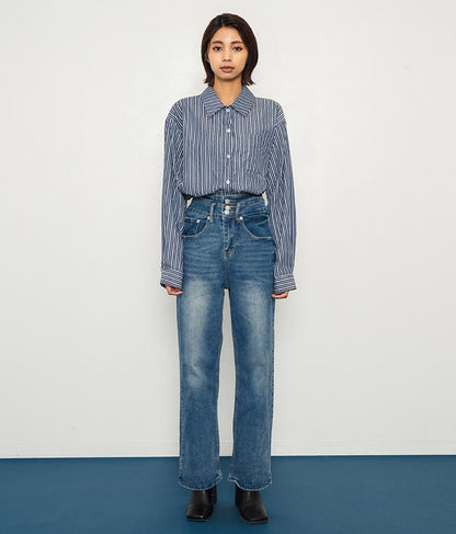 3つボタン ストレッチ ストレート デニム パンツ 152-5583