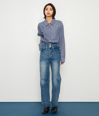 3つボタン ストレッチ ストレート デニム パンツ 152-5583