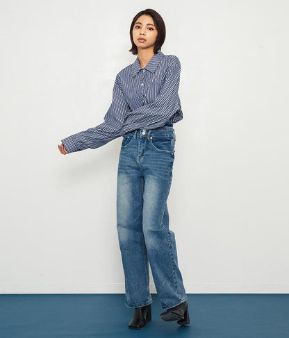 3つボタン ストレッチ ストレート デニム パンツ 152-5583