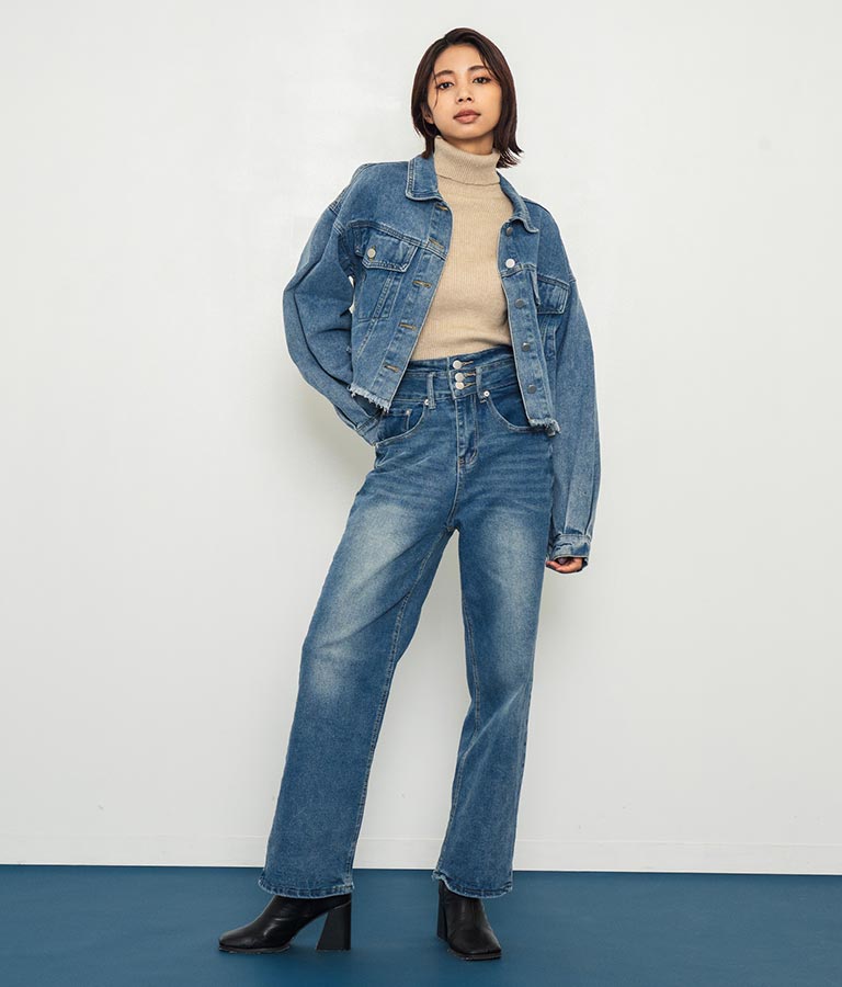 3つボタン ストレッチ ストレート デニム パンツ 152-5583