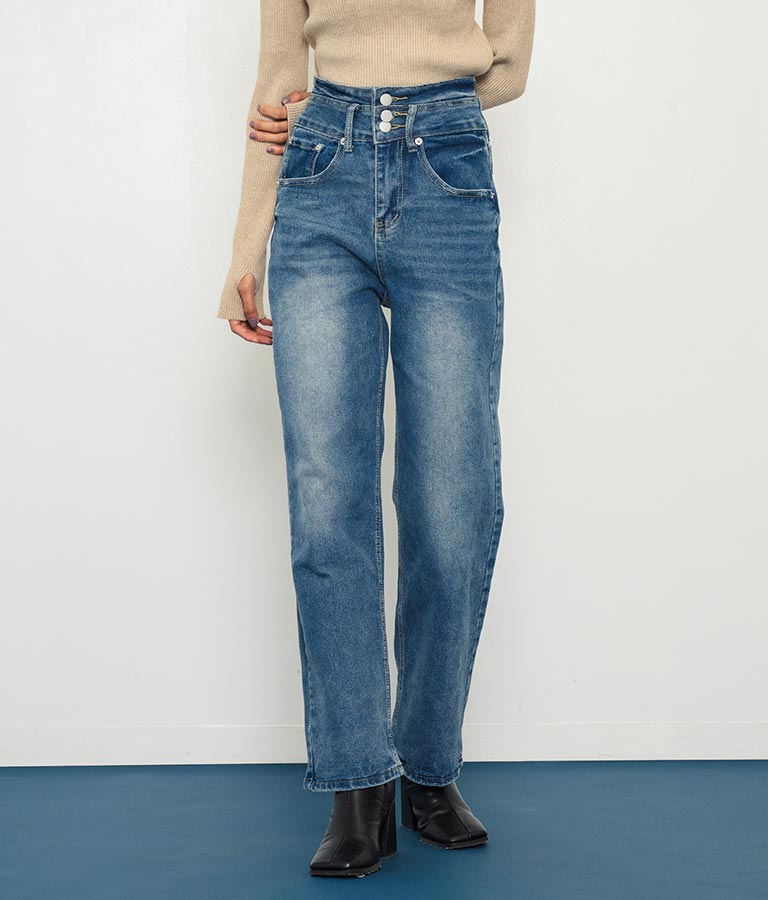 3つボタン ストレッチ ストレート デニム パンツ 152-5583