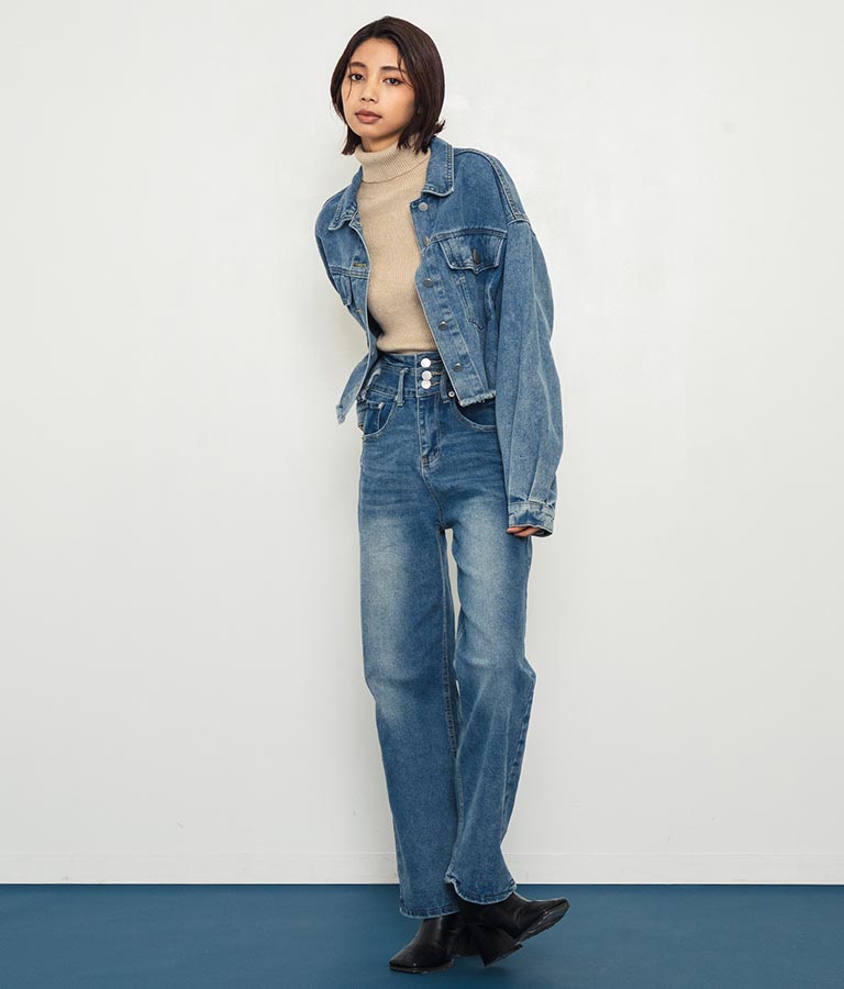 3つボタン ストレッチ ストレート デニム パンツ 152-5583