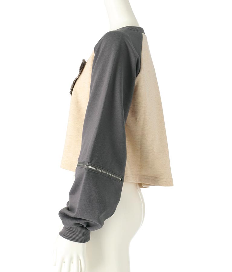 バタフライ デニムワッペン ラグラン スウェット トップス 913-7567