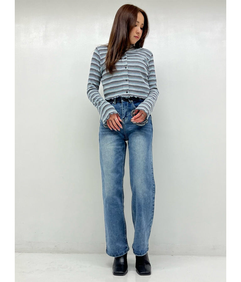 3つボタン ストレッチ ストレート デニム パンツ 152-5583