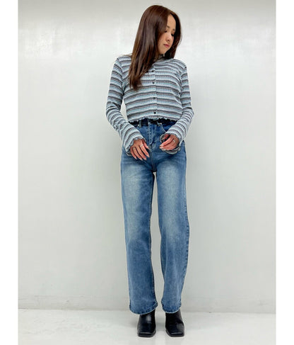 3つボタン ストレッチ ストレート デニム パンツ 152-5583