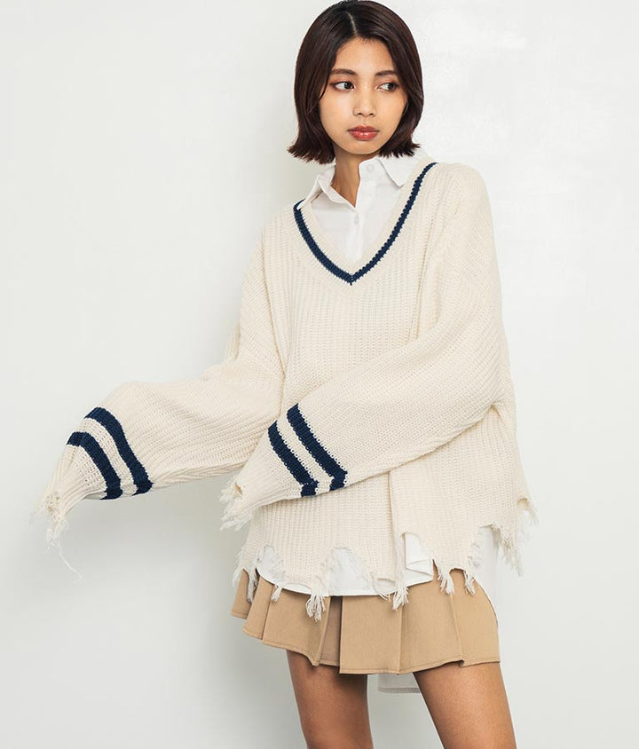 ダメージ ライン ニット トップス【親子お揃い】 793-8950