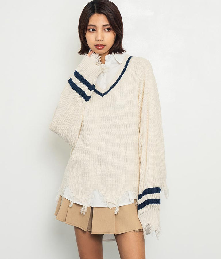 ダメージ ライン ニット トップス【親子お揃い】 793-8950