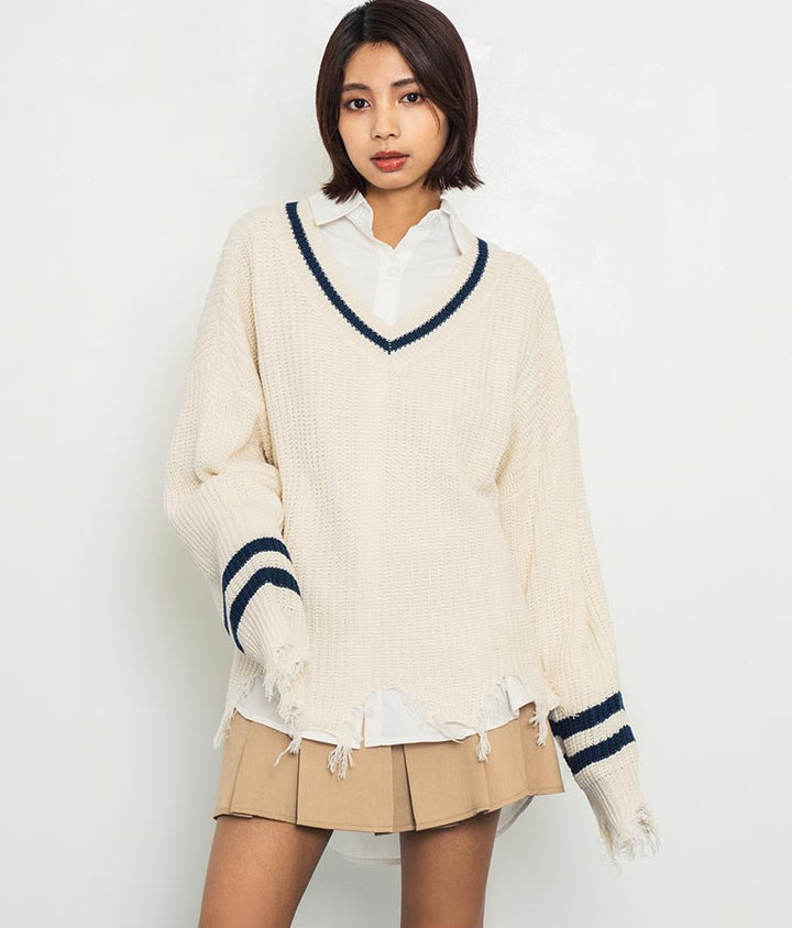 ダメージ ライン ニット トップス【親子お揃い】 793-8950