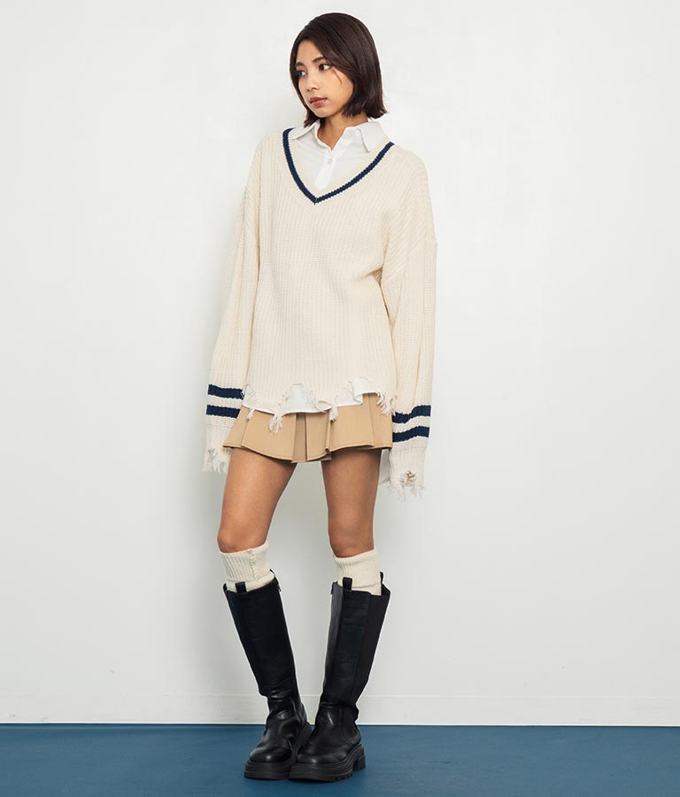 ダメージ ライン ニット トップス【親子お揃い】 793-8950