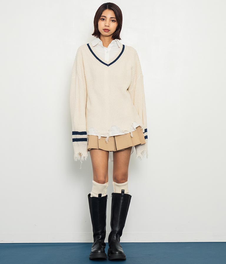 ダメージ ライン ニット トップス【親子お揃い】 793-8950
