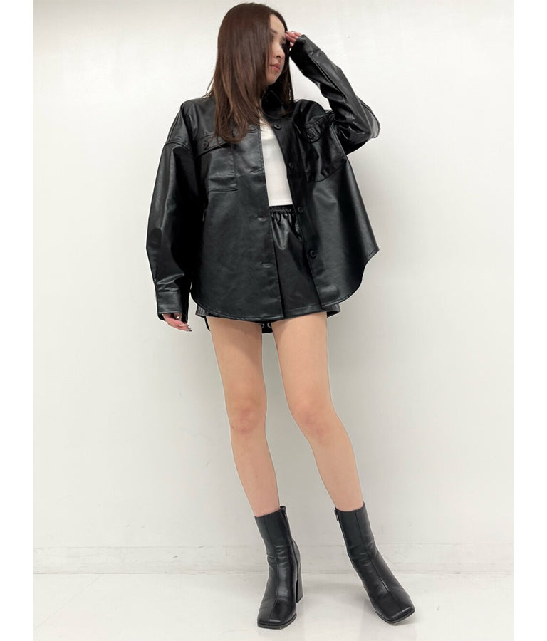 フェイクレザー ウエスト ゴム ショート パンツ 152-5518