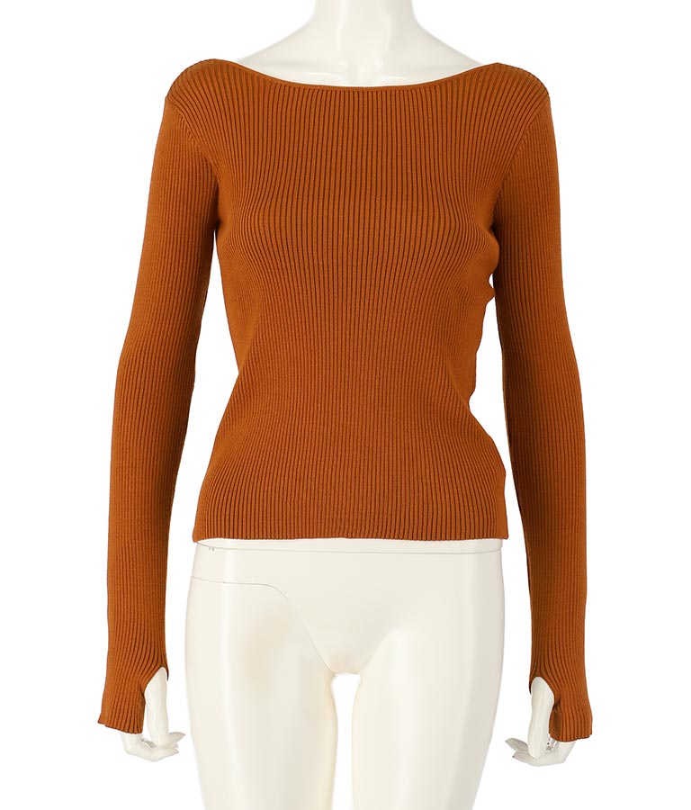 サムホール バック オープン リブ ニット トップス 153-5304