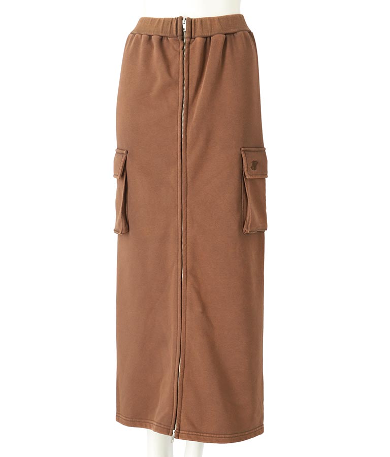 【ティーンズライン】ユーズド加工 ダブルジップ スウェット ロング スカート  (M、Lサイズ展開) 911-7592