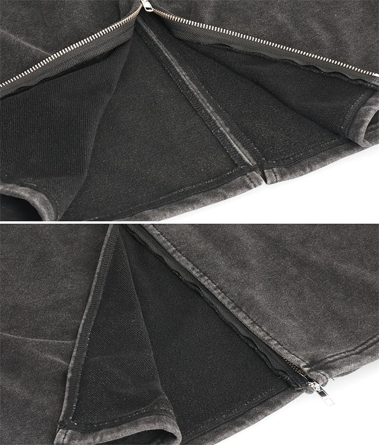 【ティーンズライン】ユーズド加工 ダブルジップ スウェット ロング スカート  (M、Lサイズ展開) 911-7592