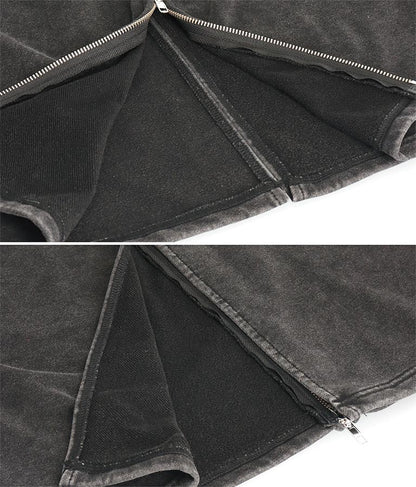 【ティーンズライン】ユーズド加工 ダブルジップ スウェット ロング スカート  (M、Lサイズ展開) 911-7592