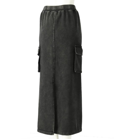 【ティーンズライン】ユーズド加工 ダブルジップ スウェット ロング スカート  (M、Lサイズ展開) 911-7592